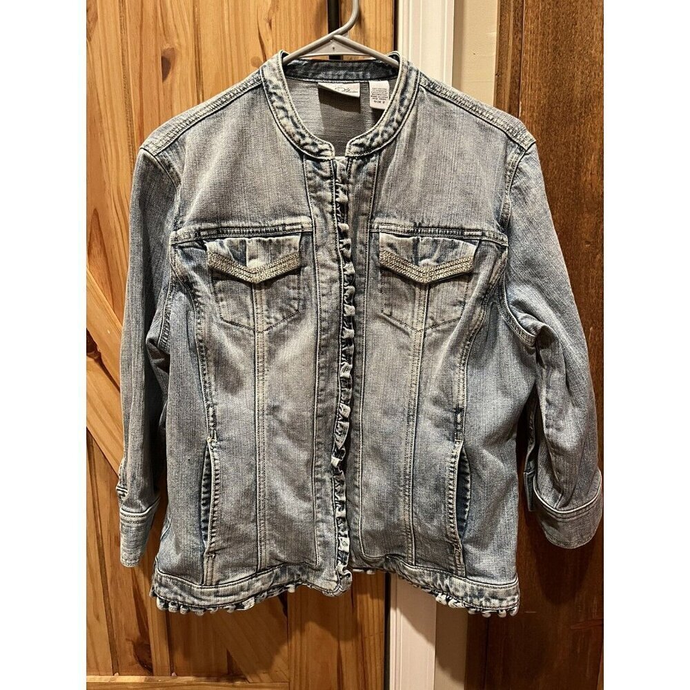 Chico's Size 2 (US L/12) Women's Platinum Rhinestone Jean Jacket